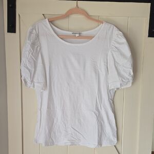 Express White Puff Sleeve Scoop Neck Top